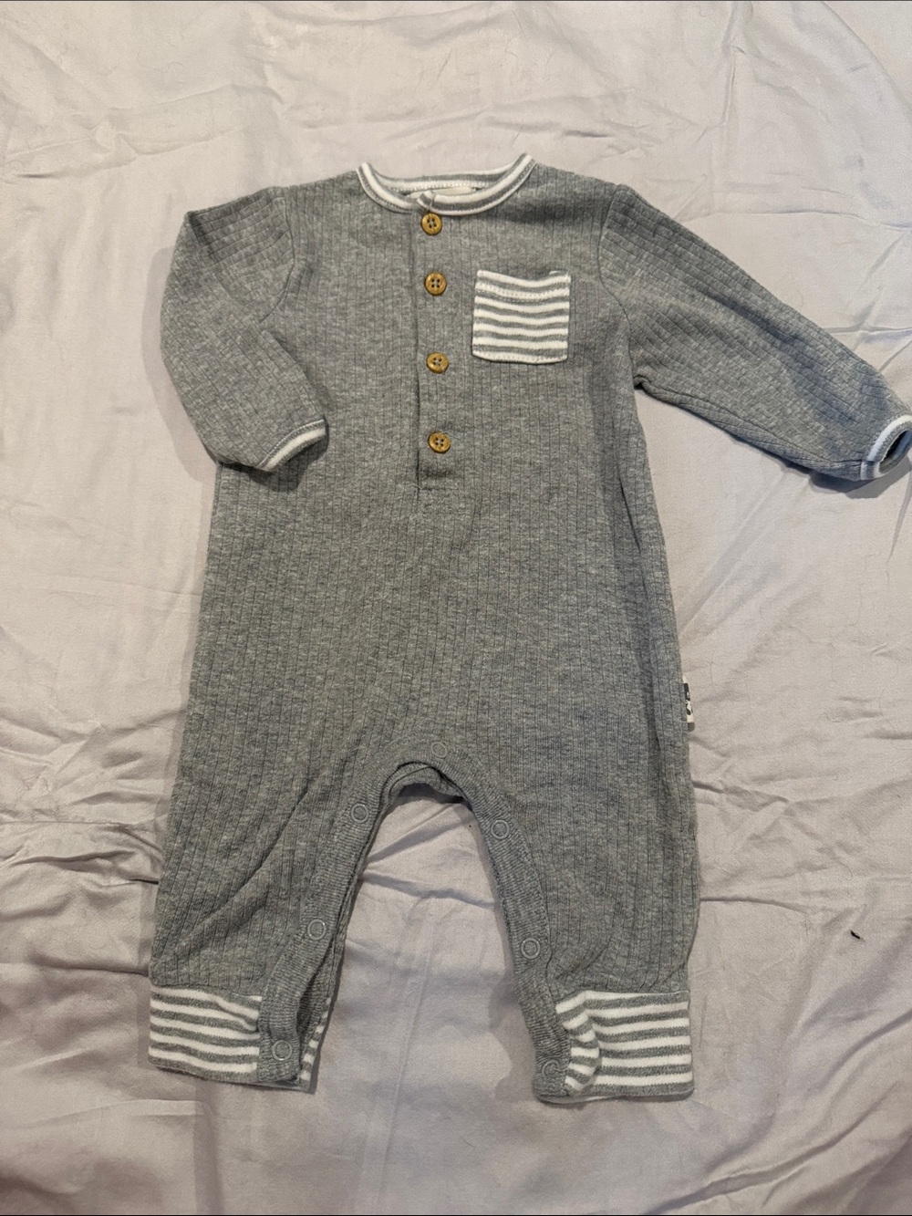 Rabbit + Bear - organic cotton Ribbed Baby Footie with Striped Pocket and Cuffs